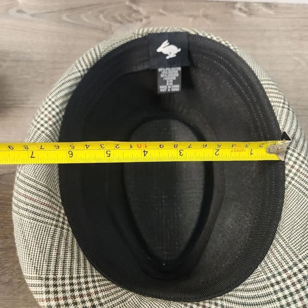 Peter Grimm Mens Fedora Hat‎ Grey Black Plaid Size S/M Orange Hat Band Logo